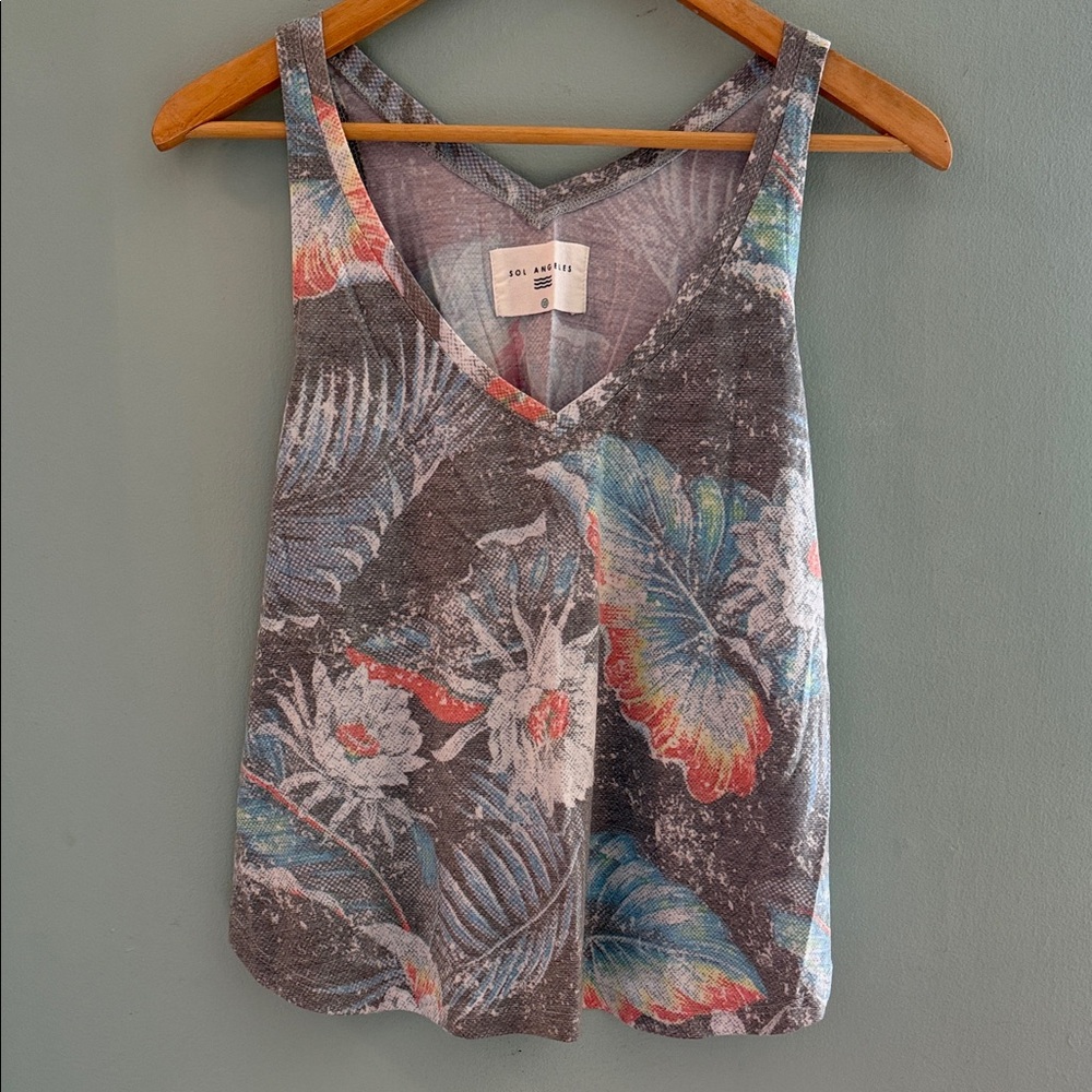 Sol Angeles Tropical Print Gray Tank Top - XS